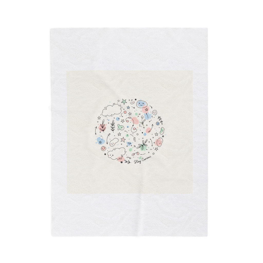 Whimsical Hand-Drawn Doodle Circle Blanket | Sketch Art Velveteen Plush