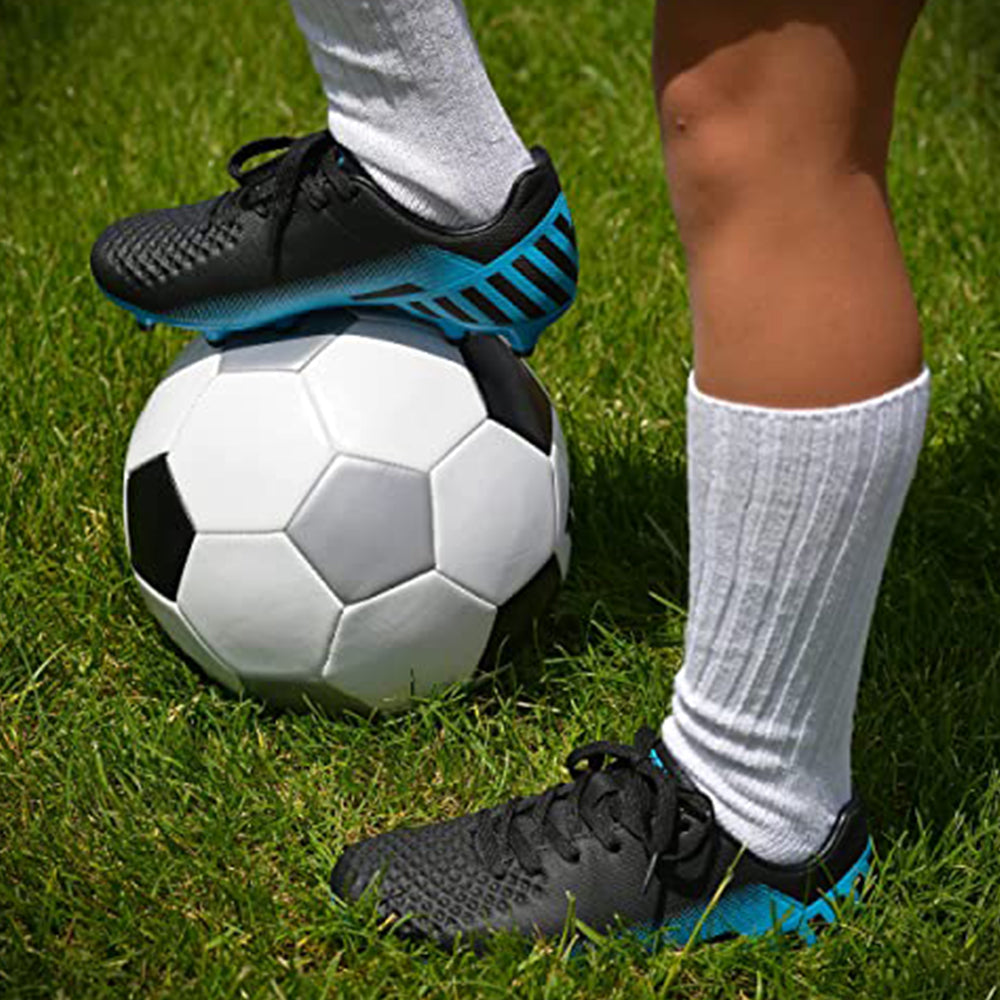 Santos Junior Kids Firm Ground Soccer Cleats – Black/Sky Blue