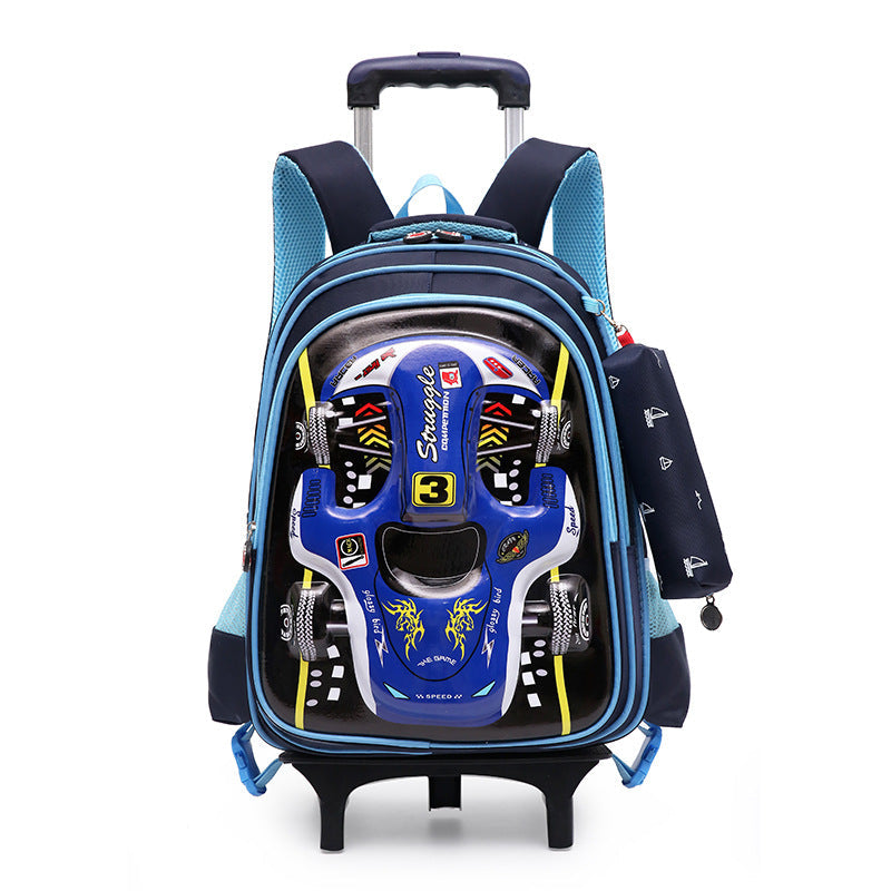 Trolley Primary School Waterproof 3D Car Detachable Burden Reduction Children Backpack