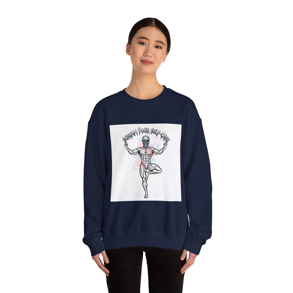 Loud Self-Care Metal Font Crewneck | gothic wellness quote, edgy self-care merch