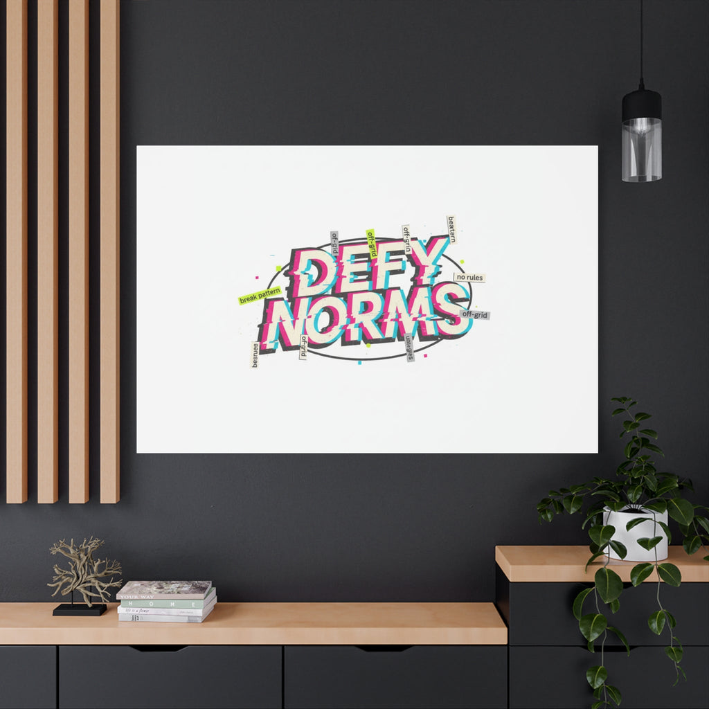 Defy Norms Canvas, Anti-Aesthetic Glitch Typography, Brutalist Poster Style