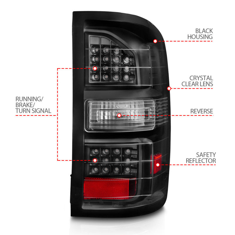 ANZO 2014-2018 GMC Sierra LED Tail Lights Black Housing Clear Lens 311397