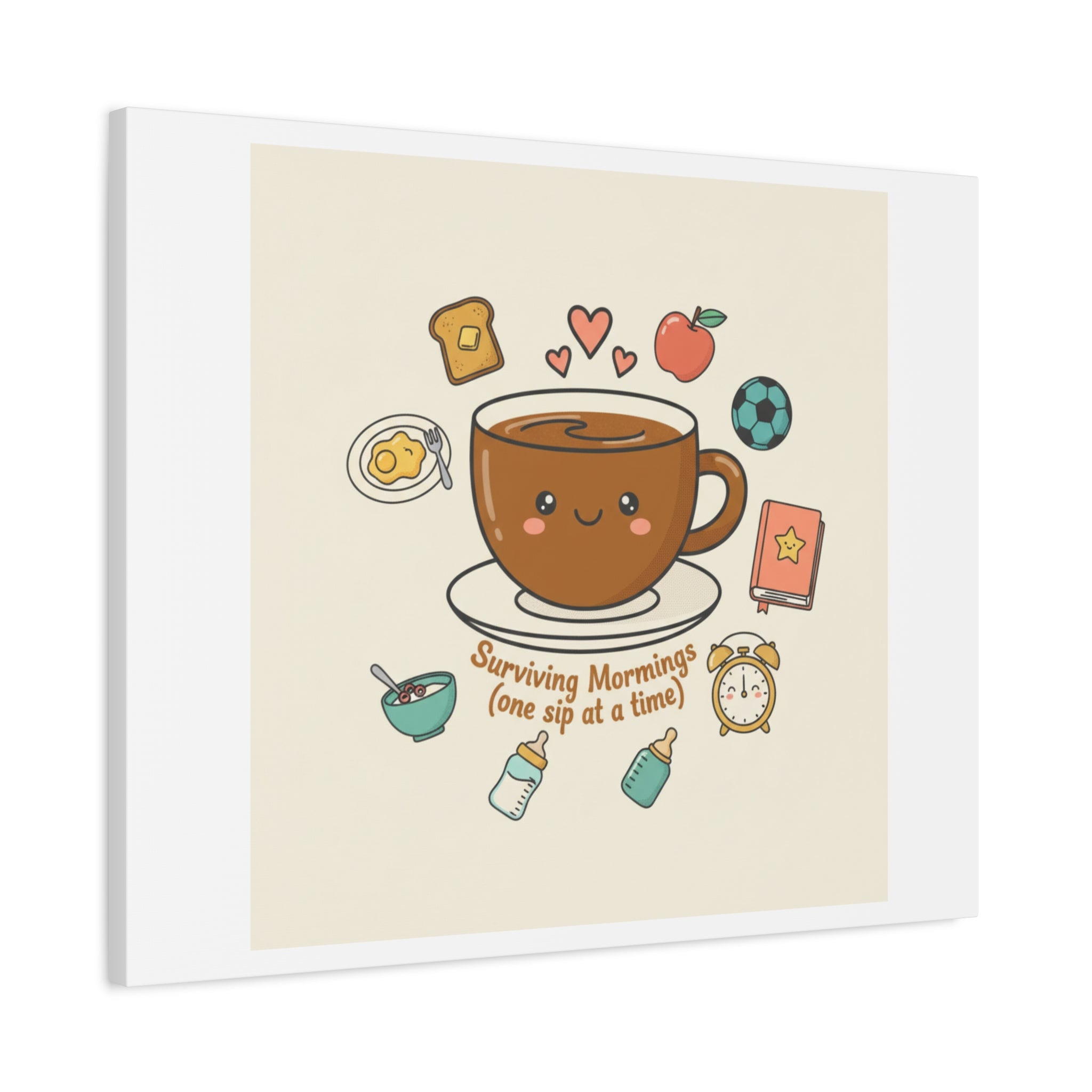 Surviving Mornings (One Sip at a Time) Canvas | Parenting Morning Humor, Coffee & Kids