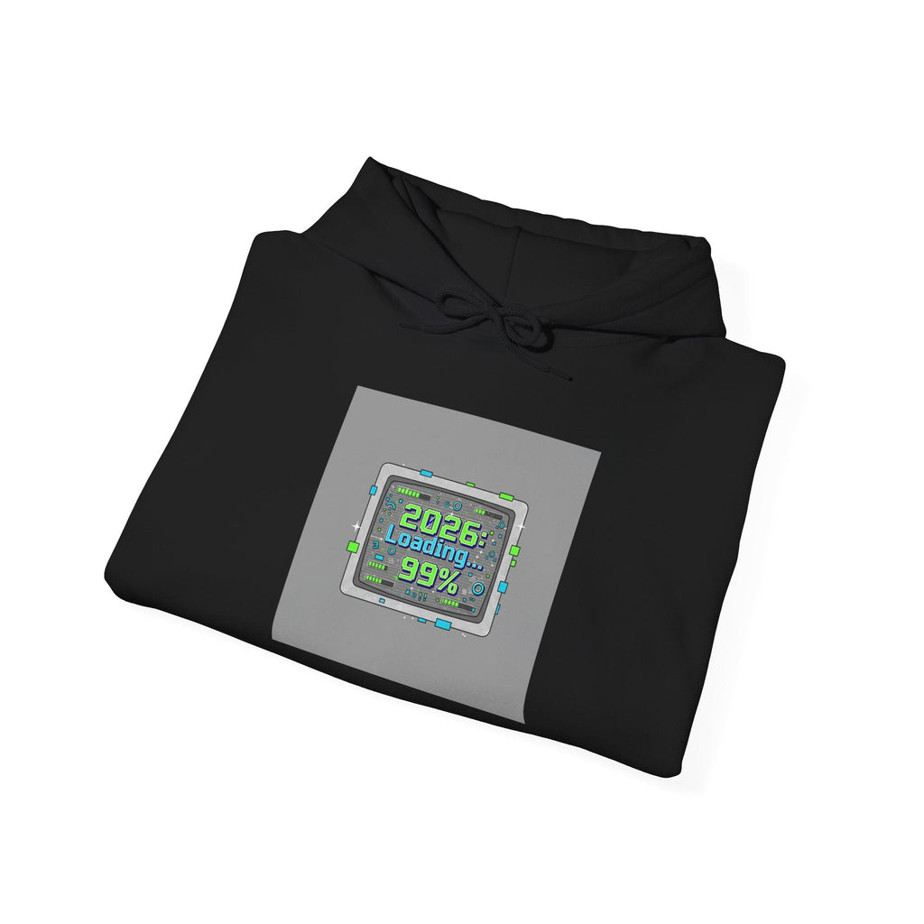 2026 Loading 99% Hoodie | NYE countdown graphic, retro system UI