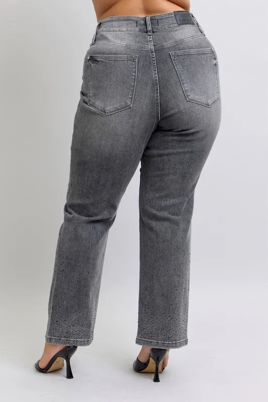 Judy Blue Full Size High Waist Rhinestone Straight Jeans Plus Size