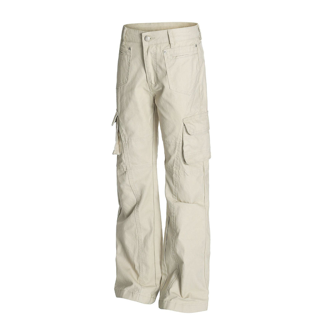 Retro Unisex Solid-Color Multi-Pocket Loose Flare-Bootcut Workwear Casual Pants