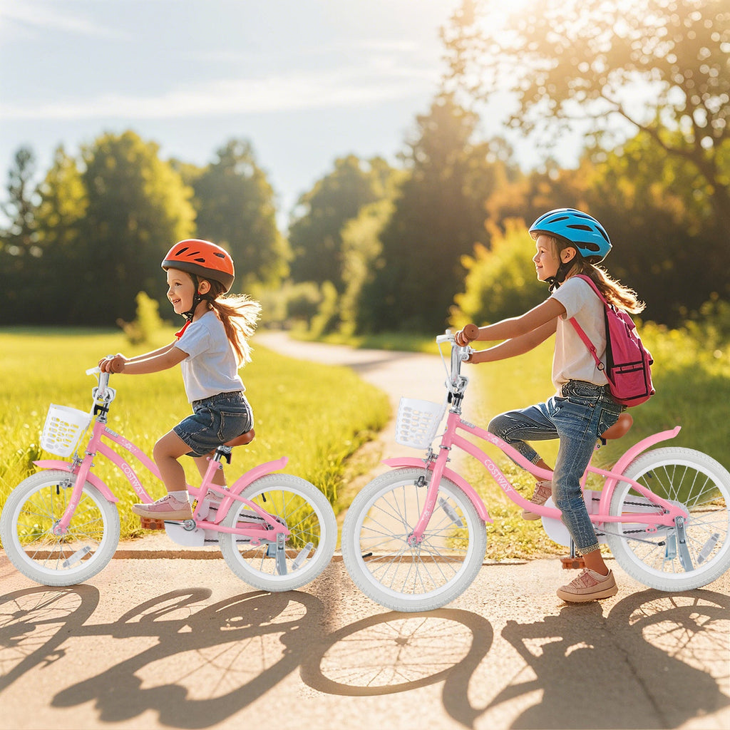 18 Inch Kids Bike with Training Wheels and Basket for Boys Girls 4-8 Years Old-18 inches