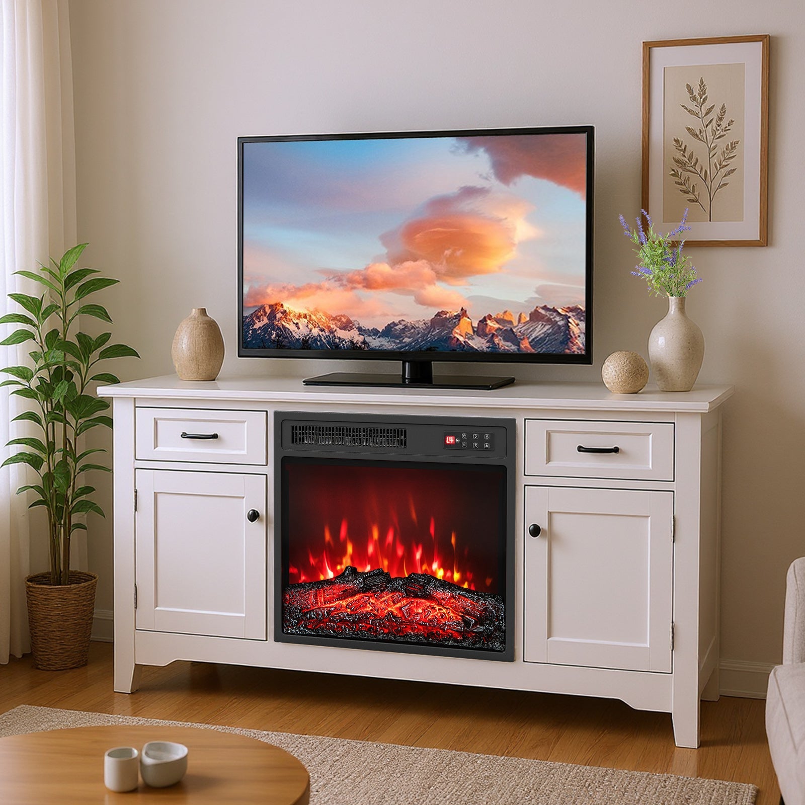 18 Inch Electric Fireplace Insert with Remote Control and 7 Realistic Flame Colors