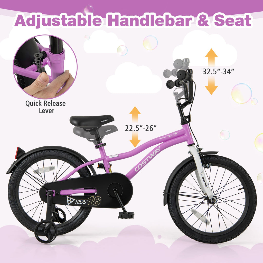 Kids Bike 18-Inch Children Training Bicycle with 2 Brake for 4-8 Years Old