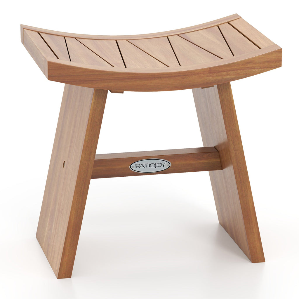 18 Inch Teak Wood Shower Bench with Curved Seat for Bathroom