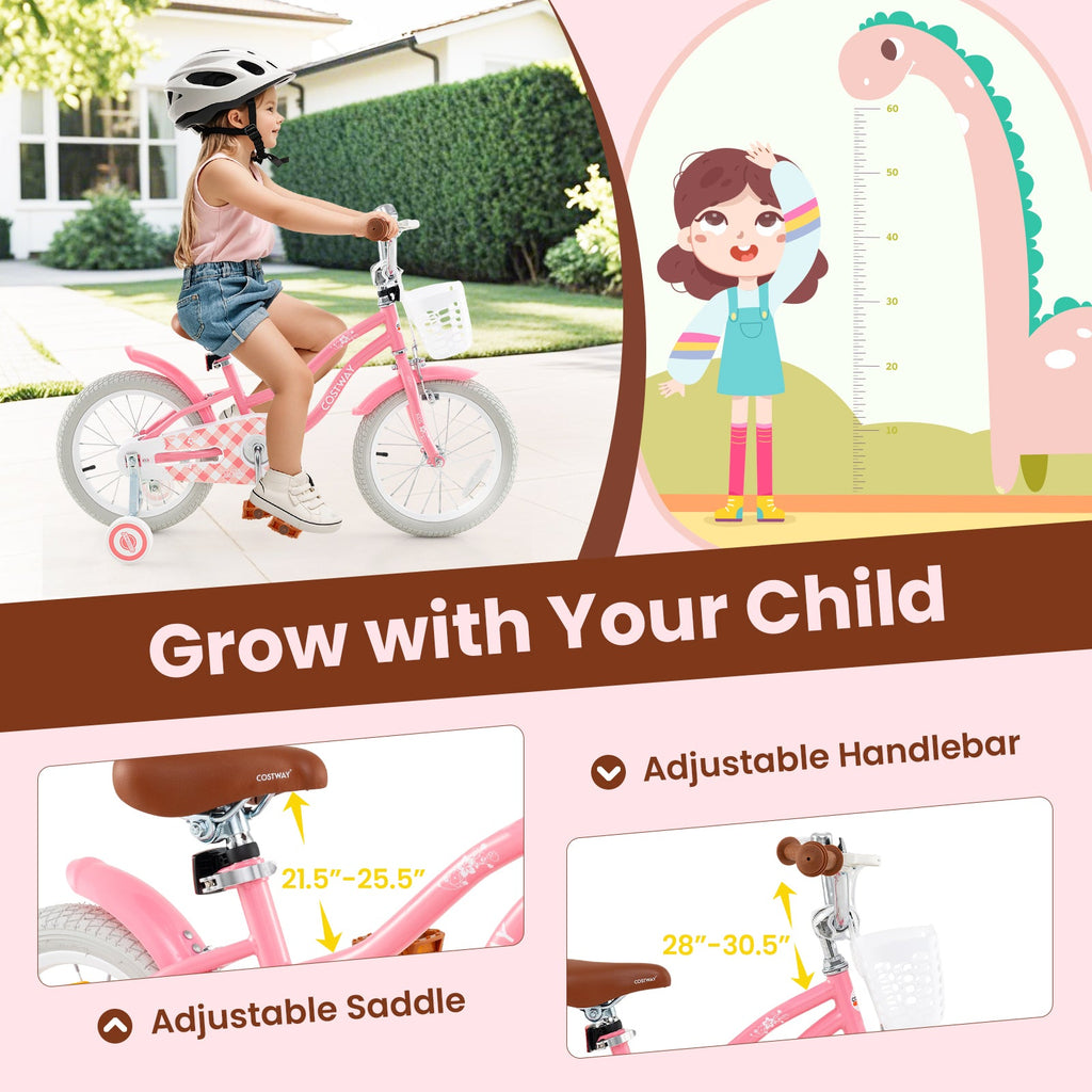 18 Inch Kids Bike with Training Wheels and Basket for Boys Girls 4-8 Years Old-18 inches
