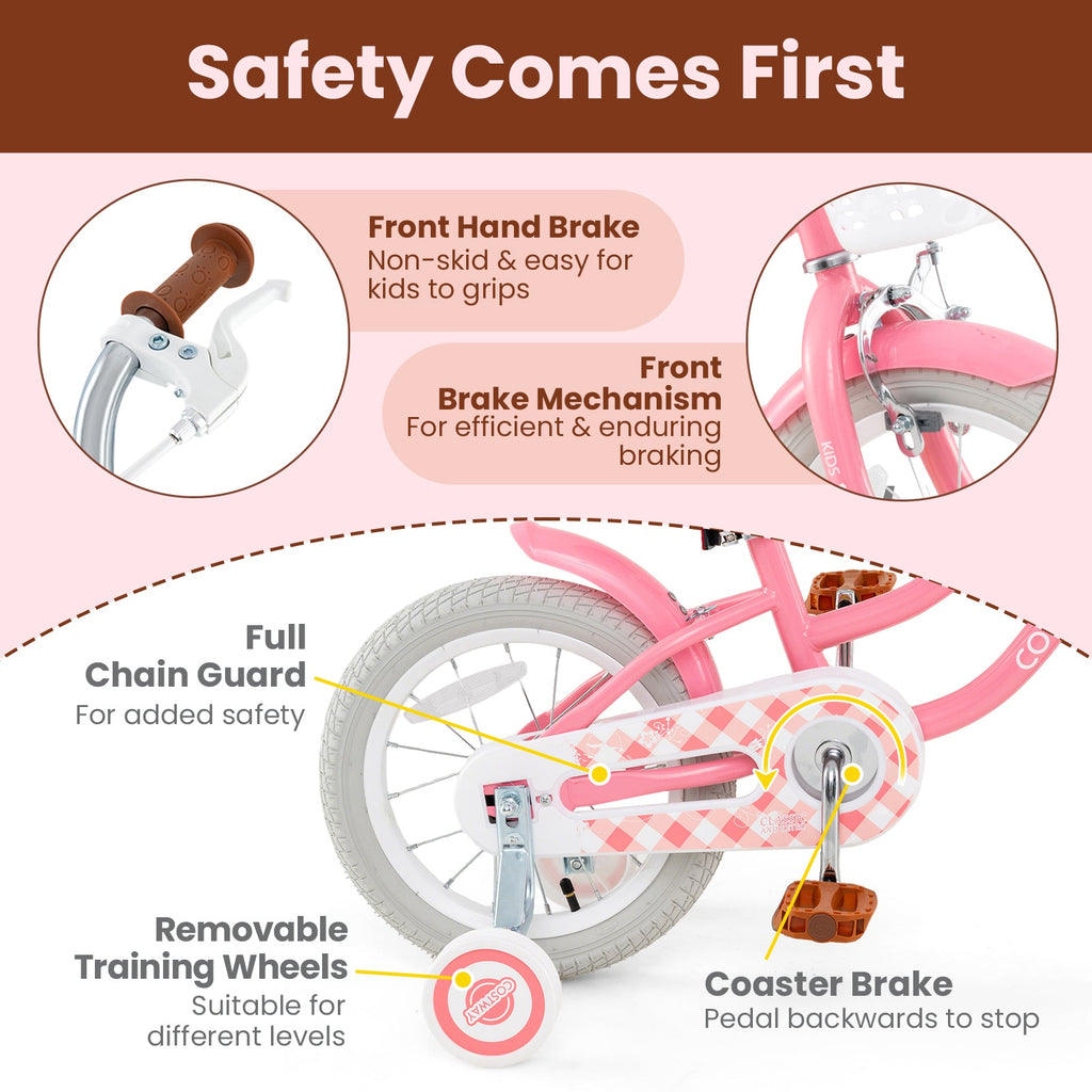 18 Inch Kids Bike with Training Wheels and Basket for Boys Girls 4-8 Years Old-18 inches