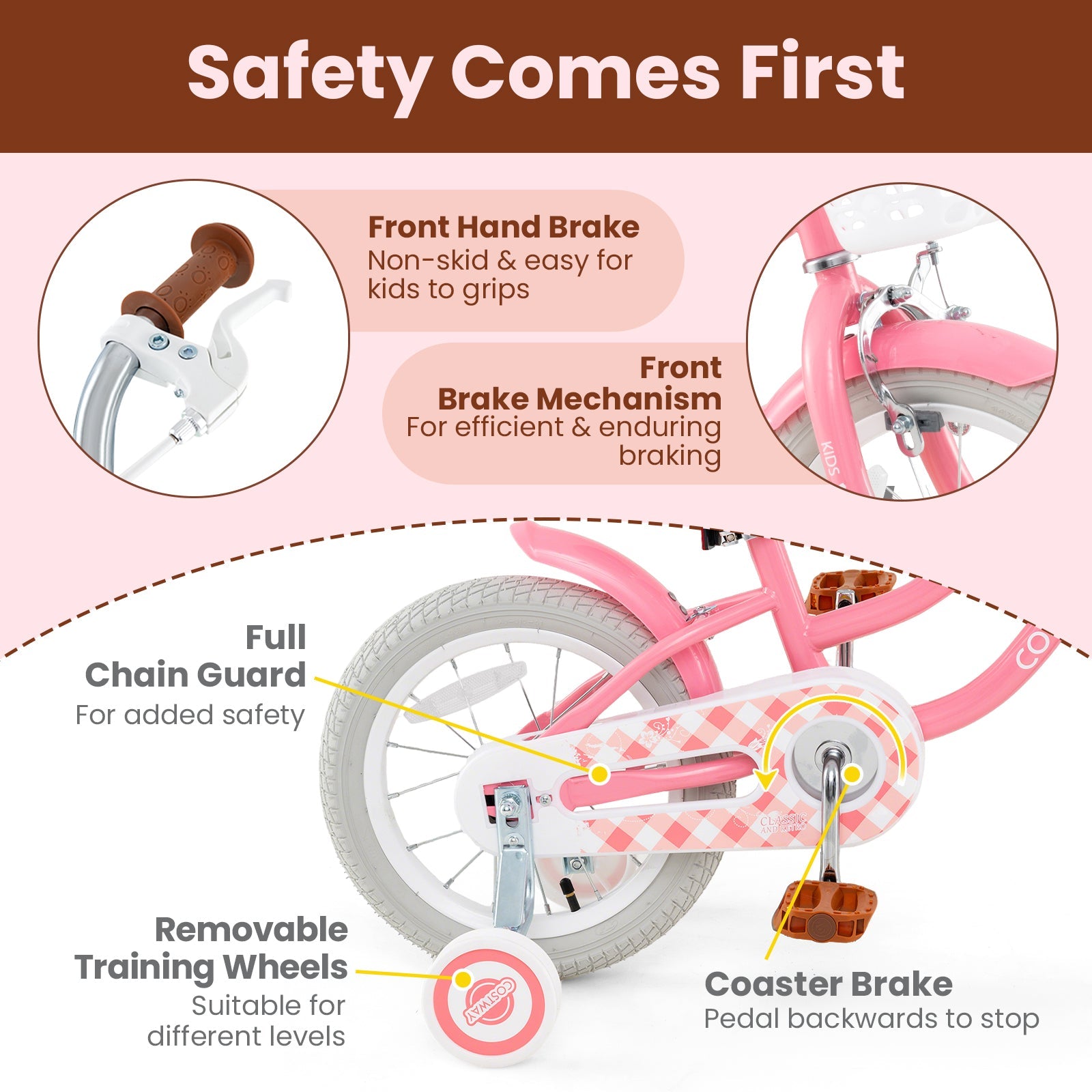 18 Inch Kids Bike with Training Wheels and Basket for Boys Girls 4-8 Years Old-18 inches