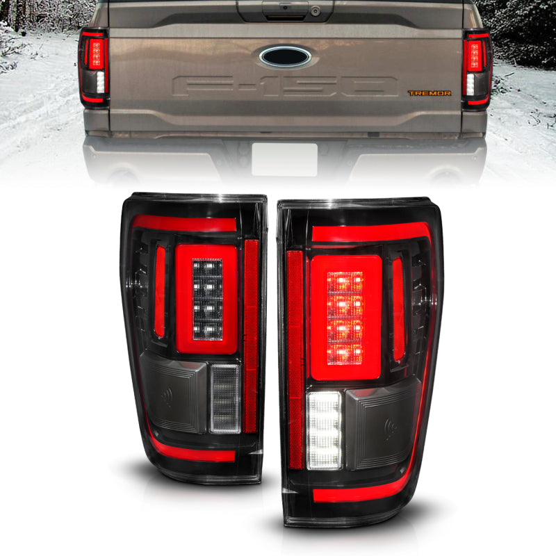 ANZO 21-23 Ford F-150 LED Taillights Seq. Signal w/BLIS Cover - Black (For Factory Halogen ONLY) 311475