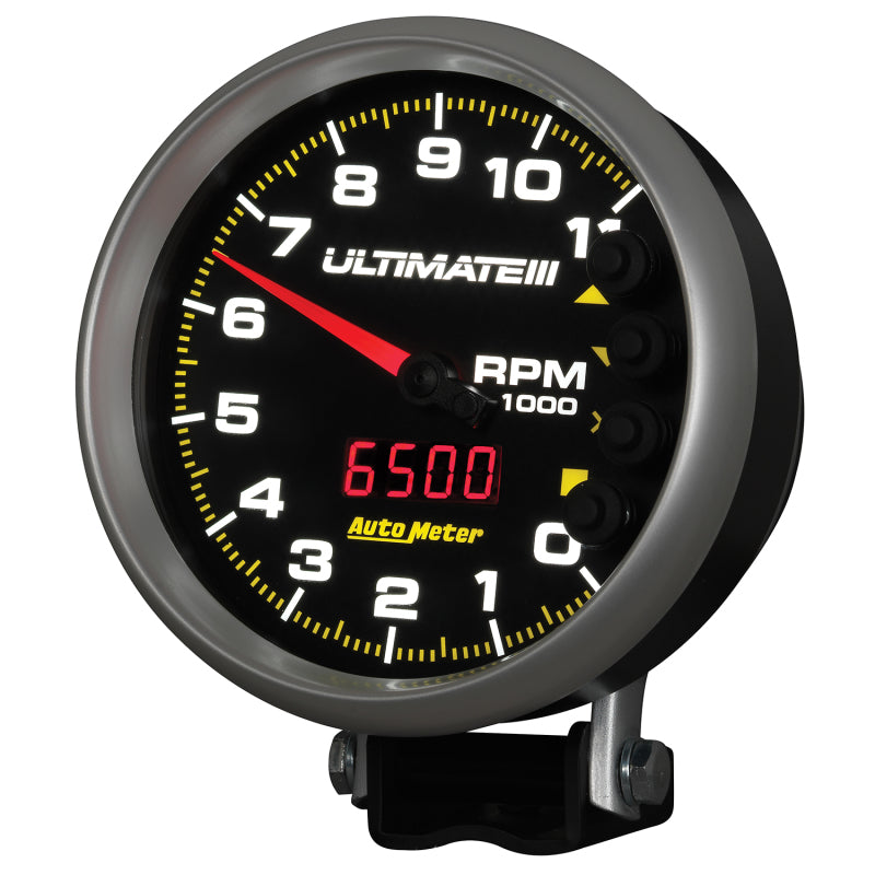 AutoMeter Gauge Tach 5in. 11K RPM Pedestal Datalogging Ultimate IIi Playback Black 6888