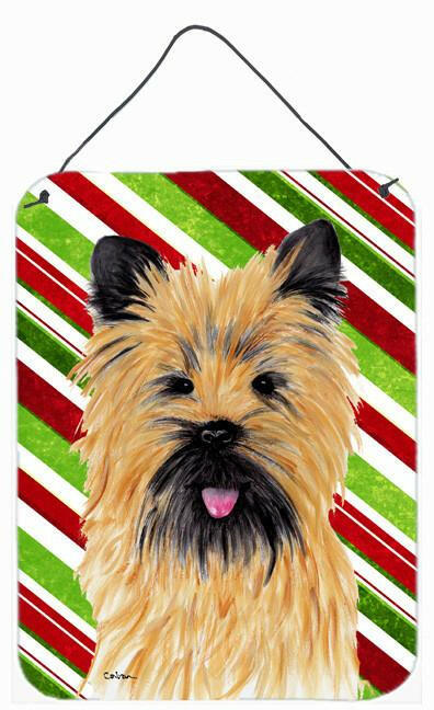 Cairn Terrier Candy Cane Holiday Christmas Wall or Door Hanging Prints Aluminum Metal Sign Kitchen Wall Bar Bathroom Plaque Home Decor Front Door Plaque, 12x16, Multicolor