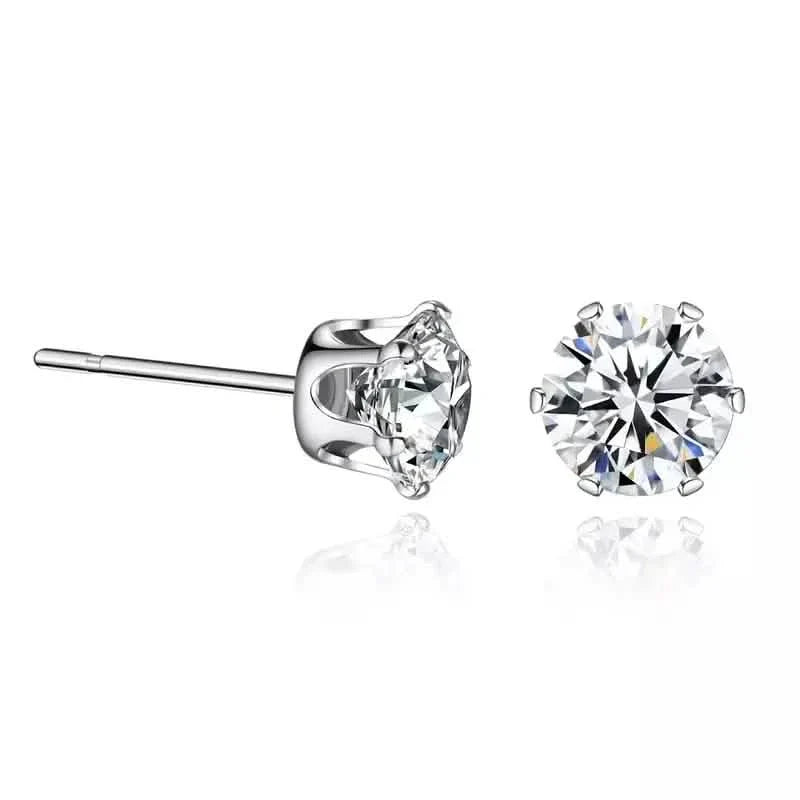 18K Gold Ear Bone Buckle Stainless Steel 6-Prong Zirconia Stud Earrings