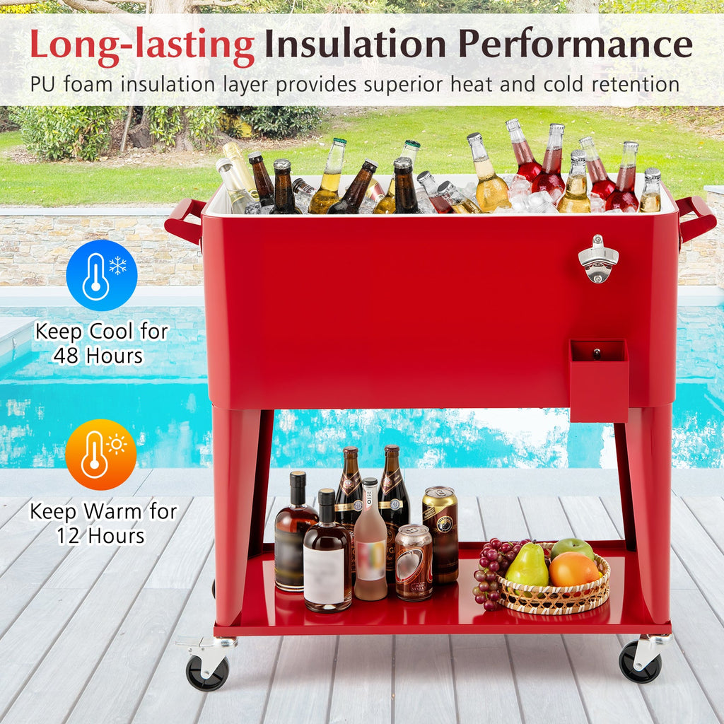 Portable Patio Cooler with Bottom Storage Shelf and Bottle Opener