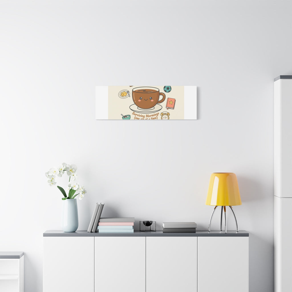 Surviving Mornings (One Sip at a Time) Canvas | Parenting Morning Humor, Coffee & Kids