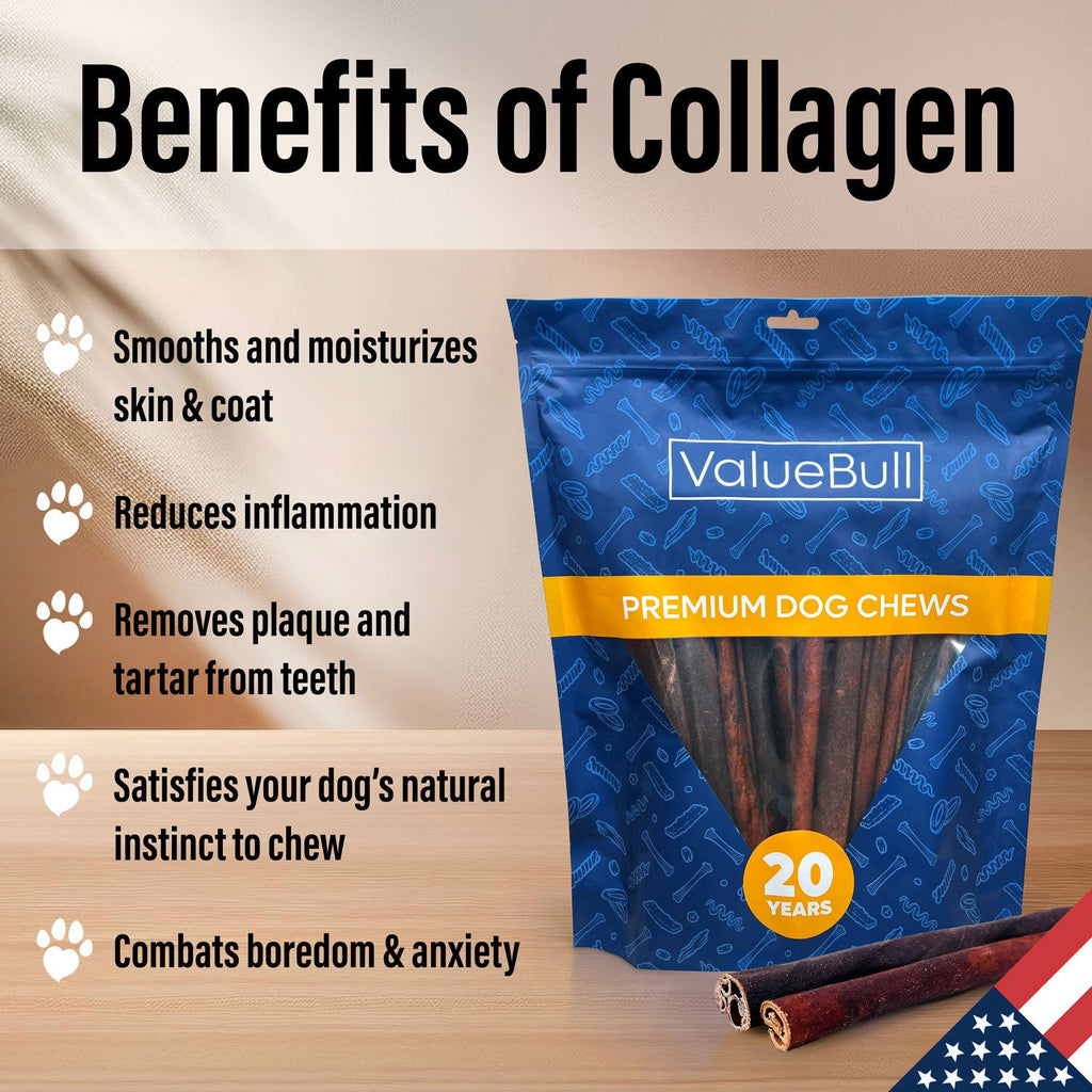 ValueBull USA Beef Collagen Sticks, 12 Inch Super Jumbo Chews, 25 Count