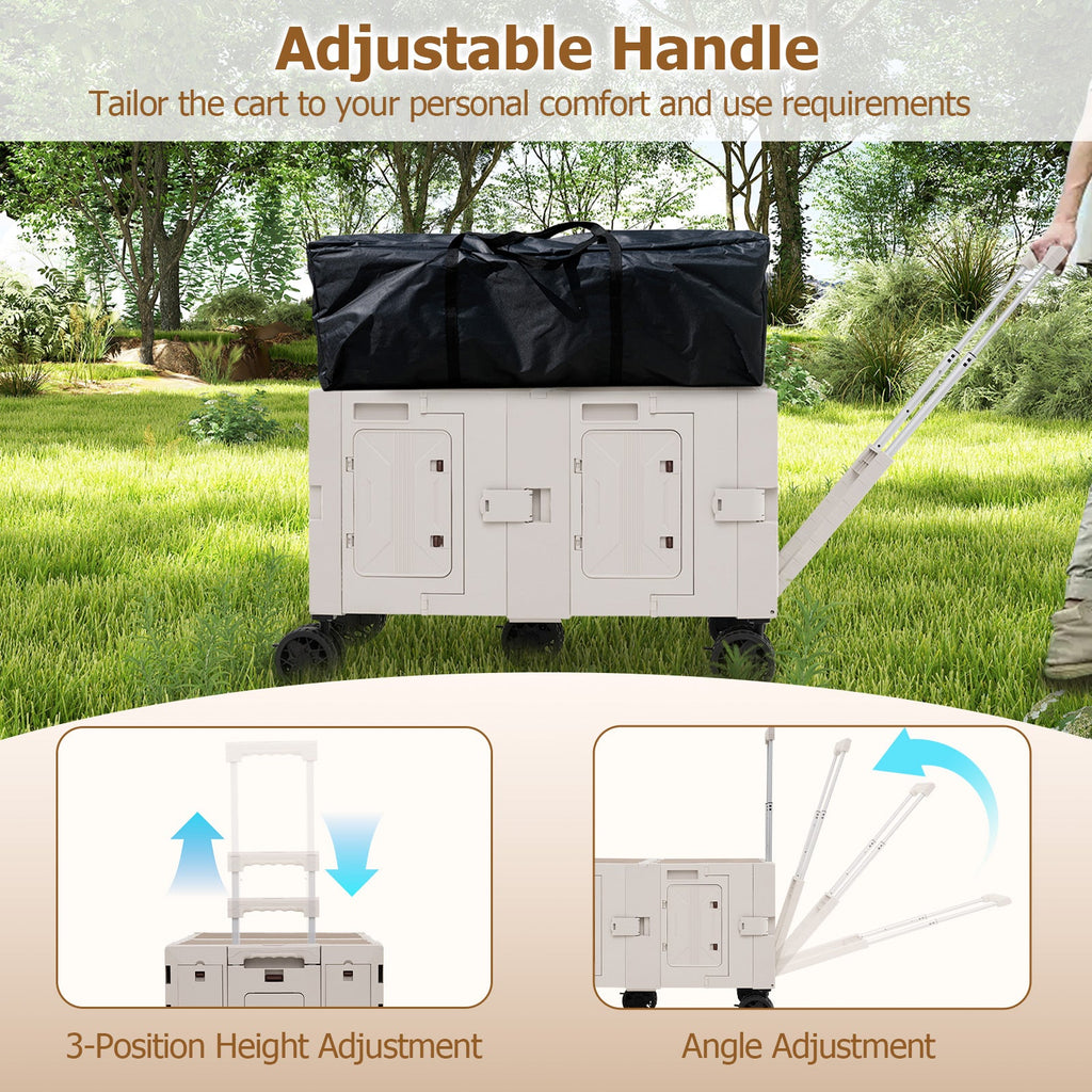 Large Foldable Utility Cart with 2-Tier Storage Crates and Telescoping Handle