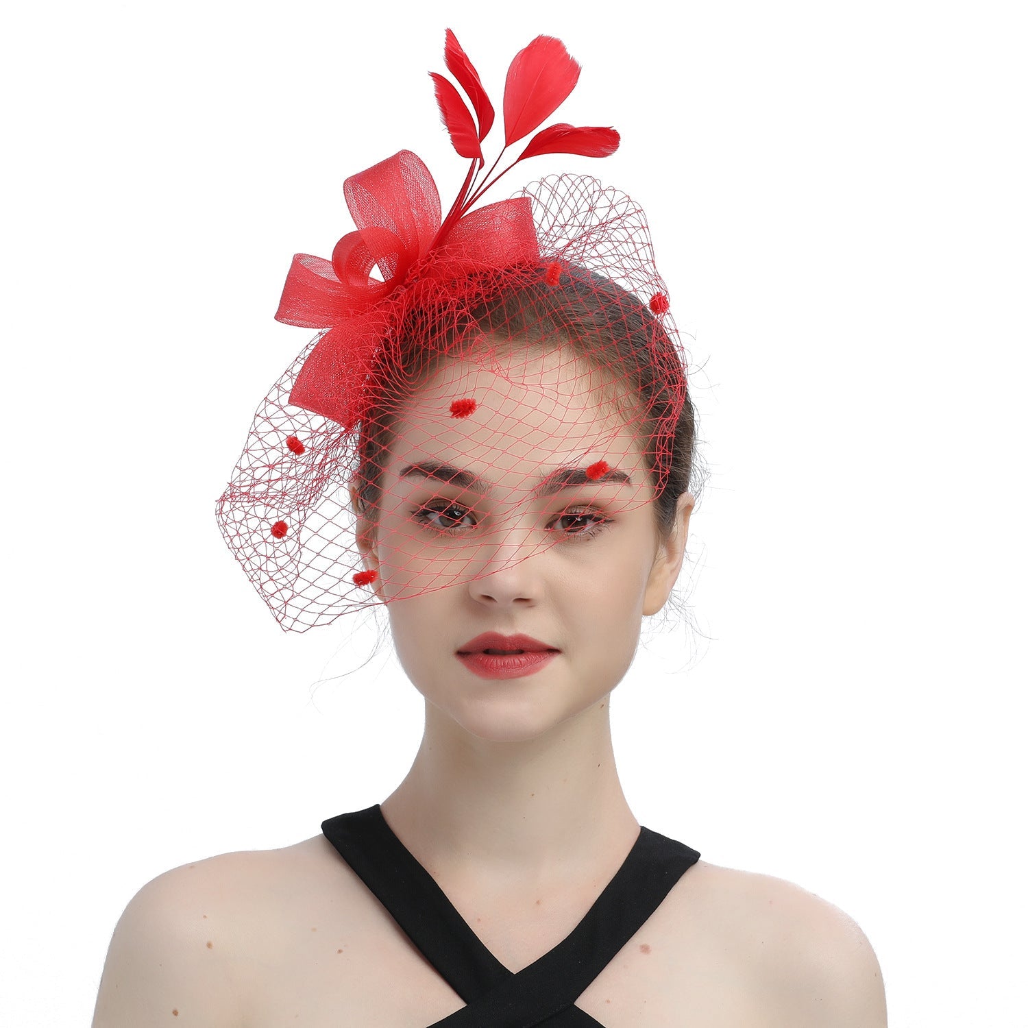 Bride Veil Hair Bow Top Hat Headdress Flower Cover Face Mesh Head
