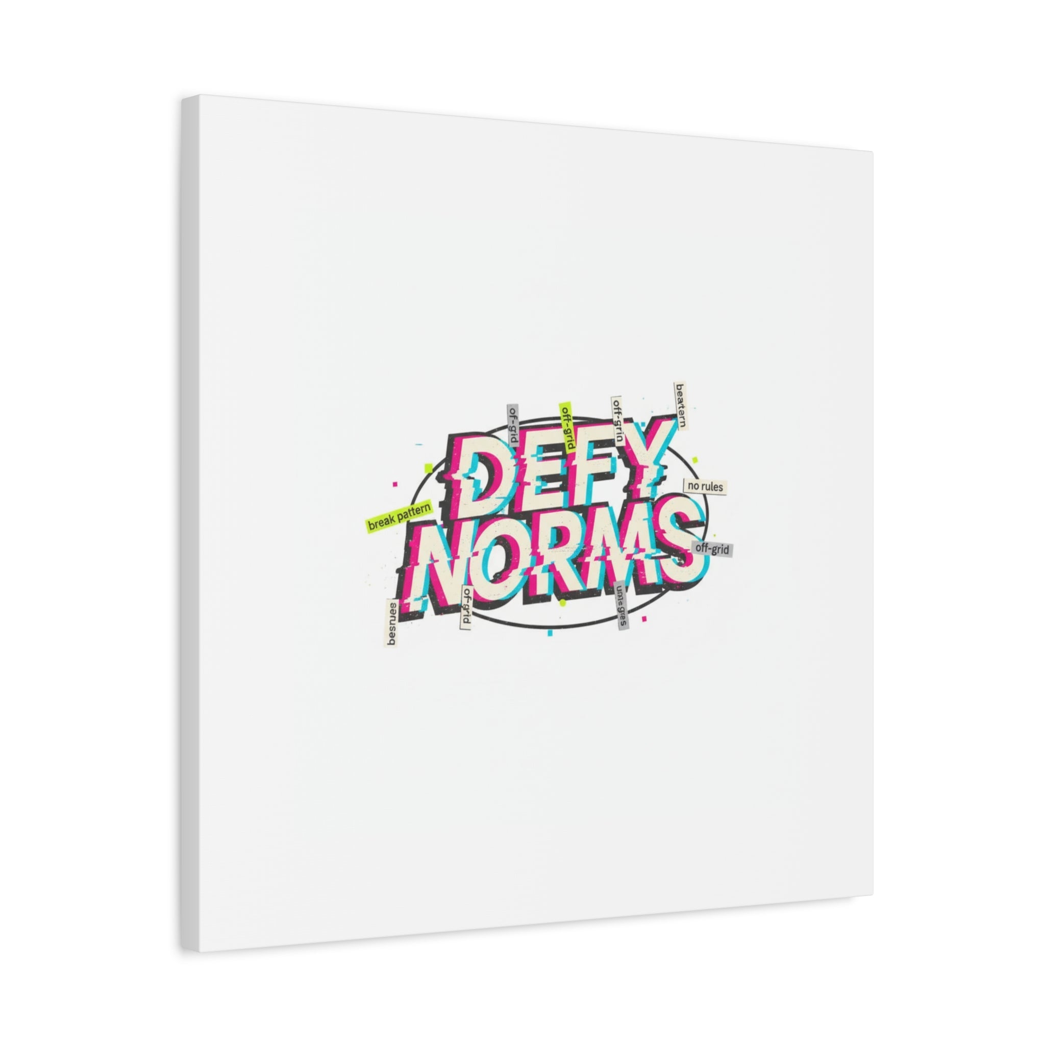 Defy Norms Canvas, Anti-Aesthetic Glitch Typography, Brutalist Poster Style