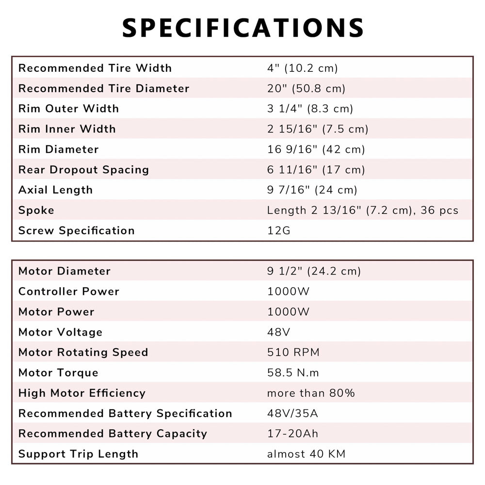 Yescom 20" Rear Wheel Electric Bicycle Motor Fat Tire Kit 48v 1000w
