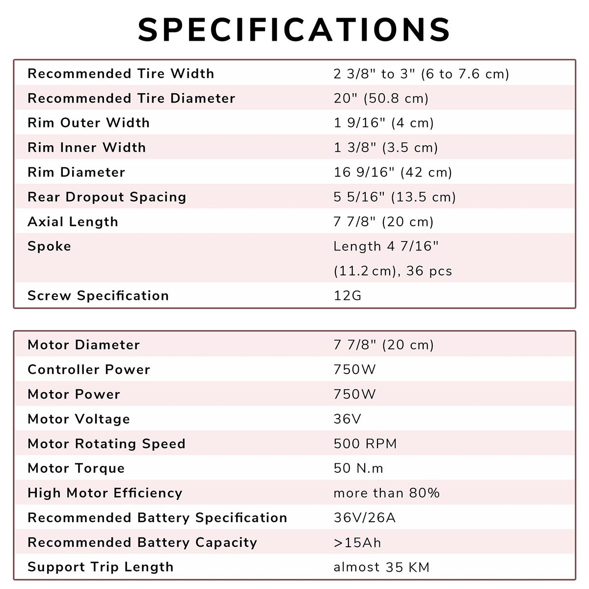 Yescom 20" Electric Bicycle Motor Rear Wheel Kit 36v 750w