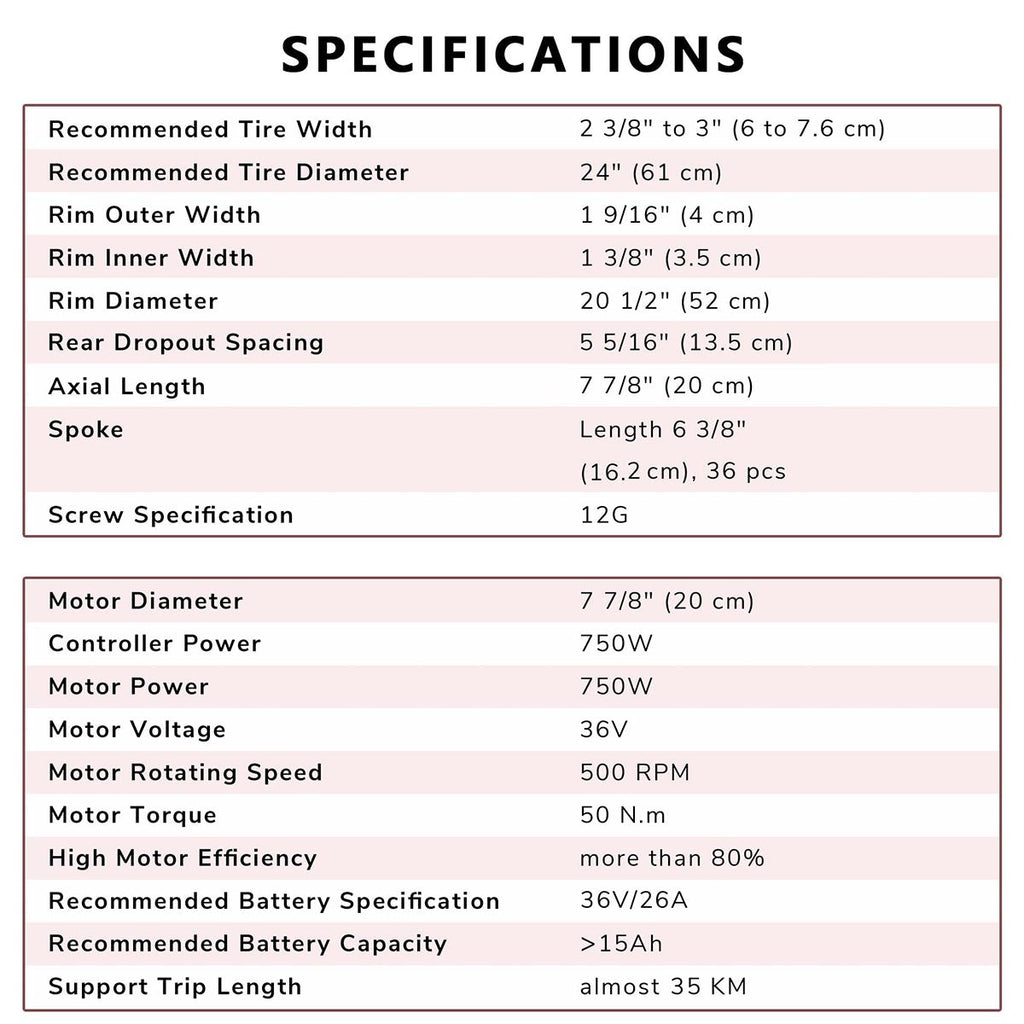 Yescom 24" Rear Wheel Electric Bicycle Motor Kit 36v 750w