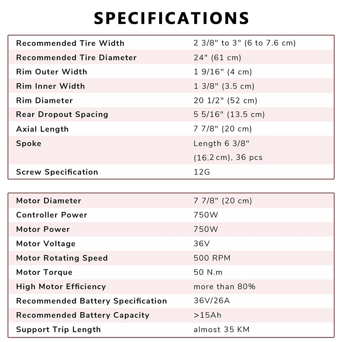 Yescom 24" Rear Wheel Electric Bicycle Motor Kit 36v 750w