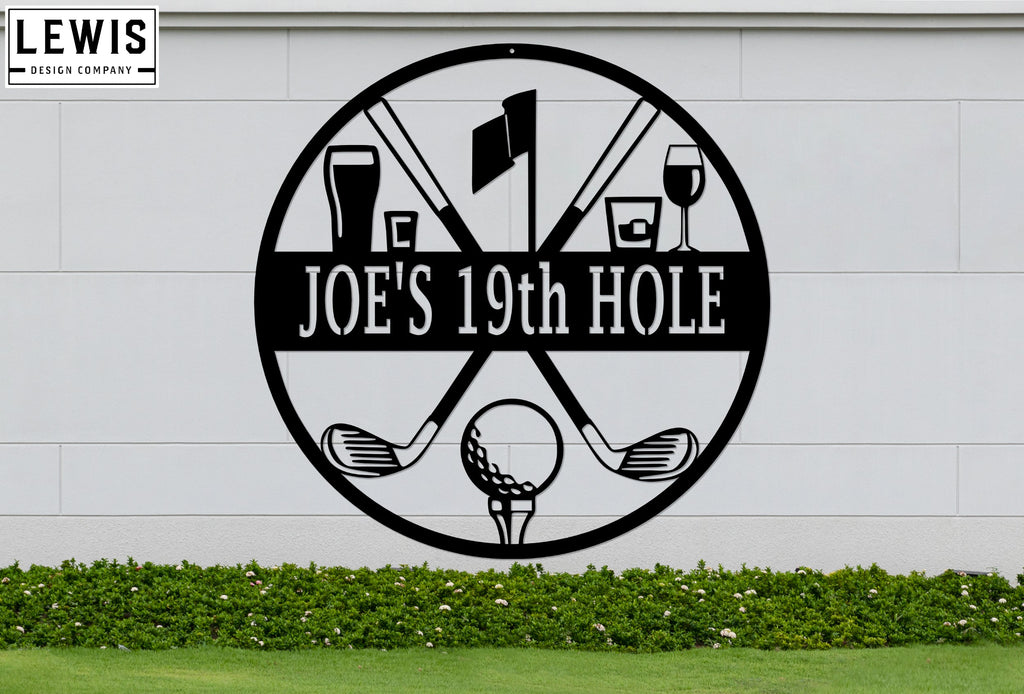 Golf 19th Hole Custom Name Metal Sign | Personalized Golf Bar Decor
