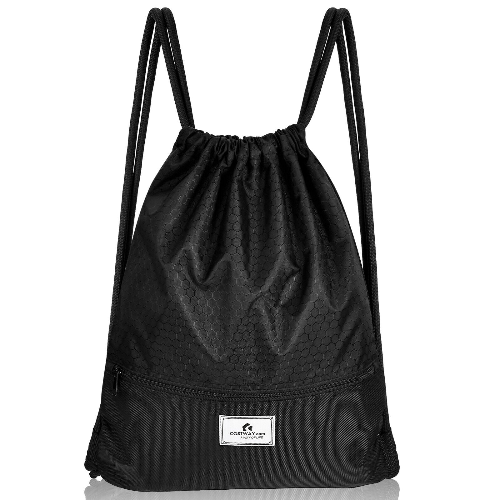 Drawstring Backpack String Bag Foldable Sports Sack with Zipper Pocket