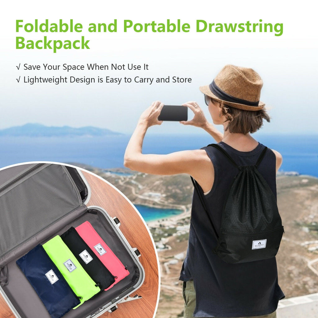 Drawstring Backpack String Bag Foldable Sports Sack with Zipper Pocket