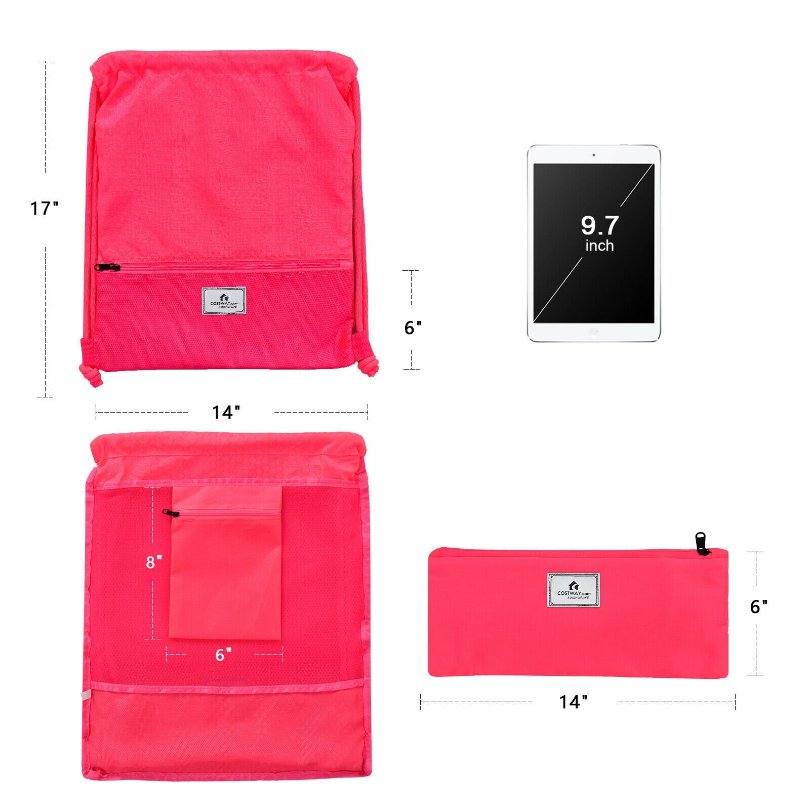 Drawstring Backpack String Bag Foldable Sports Sack with Zipper Pocket