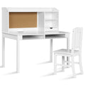 Kids Desk and Chair Set Study Writing Desk with Hutch and Bookshelves-White