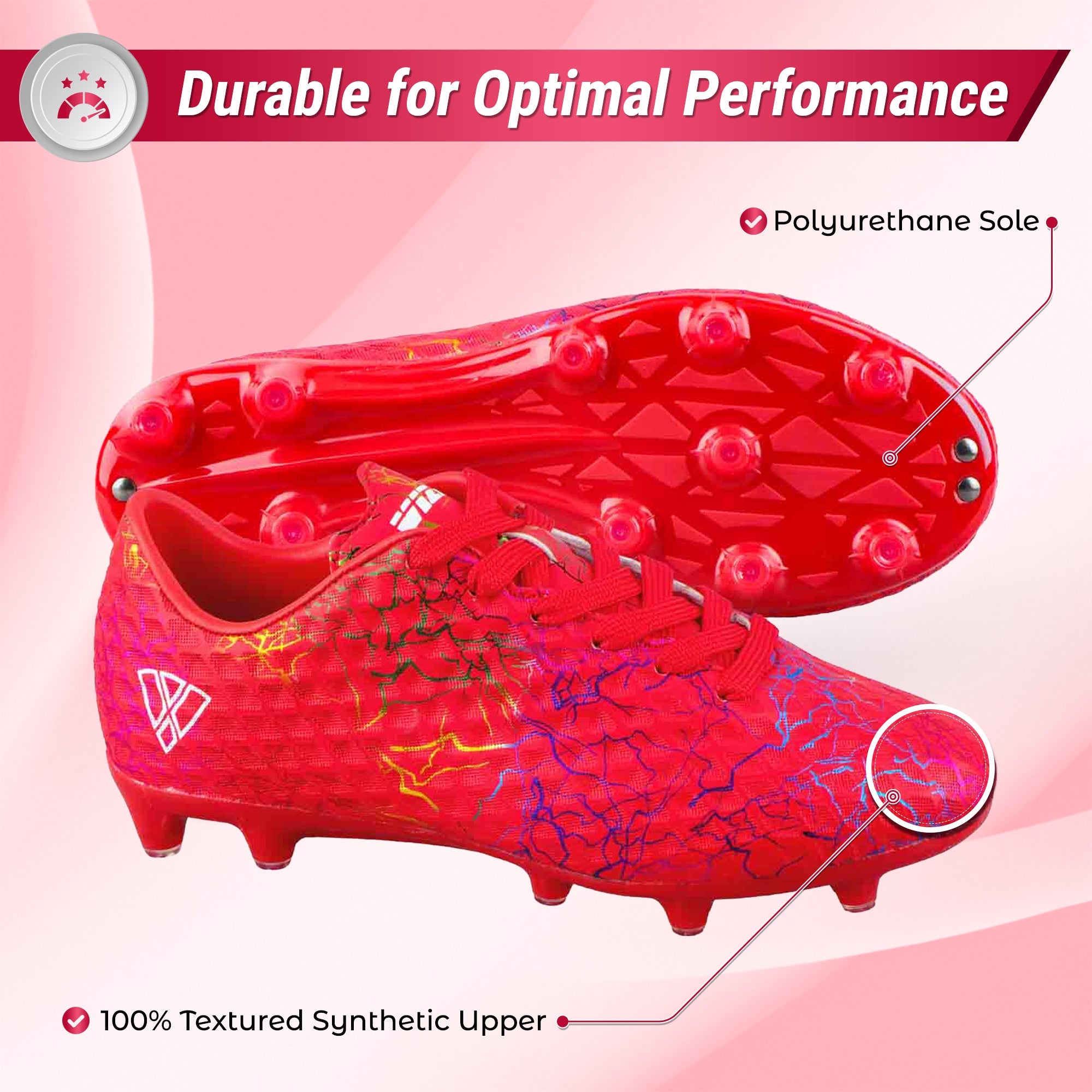 Vizari Zodiac JR Kids Firm Ground (FG) Soccer Cleats – Red, Youth Sizes 8C–6Y