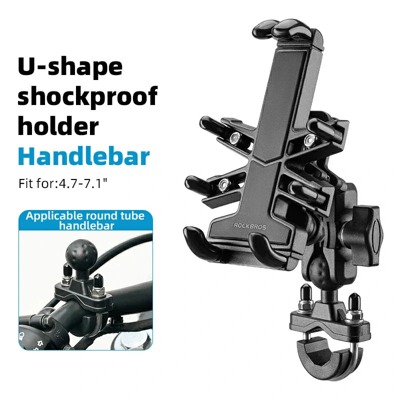 ROCKBROS Motorcycle ATV Adjustable Phone Holder with Vibration Dampener for 4.7-7.1" Phones