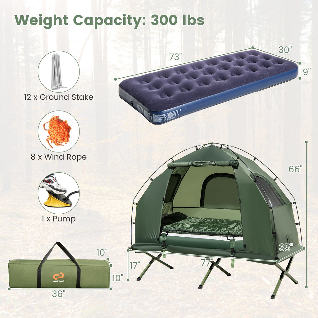 1-Person Folding Camping Tent with Sunshade and Air Mattress