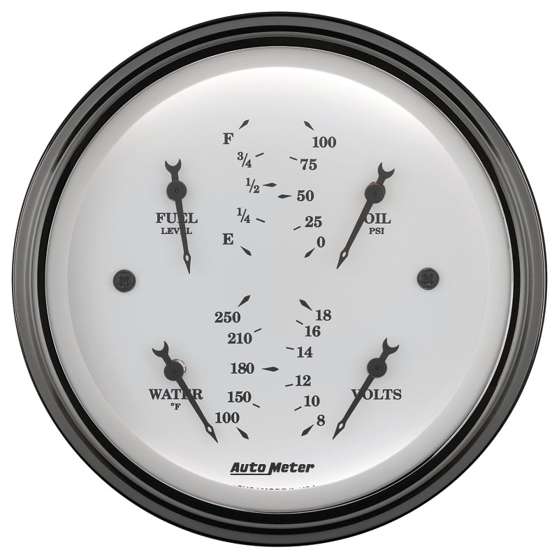 AutoMeter Gauge Quad 3-3/8in. 0 Ohm(e) to 90 Ohm(f)Elec Old Tyme White 1614