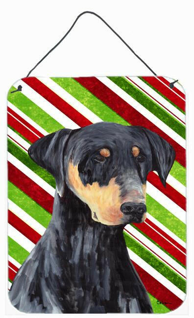 Doberman Candy Cane Holiday Christmas Wall or Door Hanging Prints Aluminum Metal Sign Kitchen Wall Bar Bathroom Plaque Home Decor Front Door Plaque, 12x16, Multicolor
