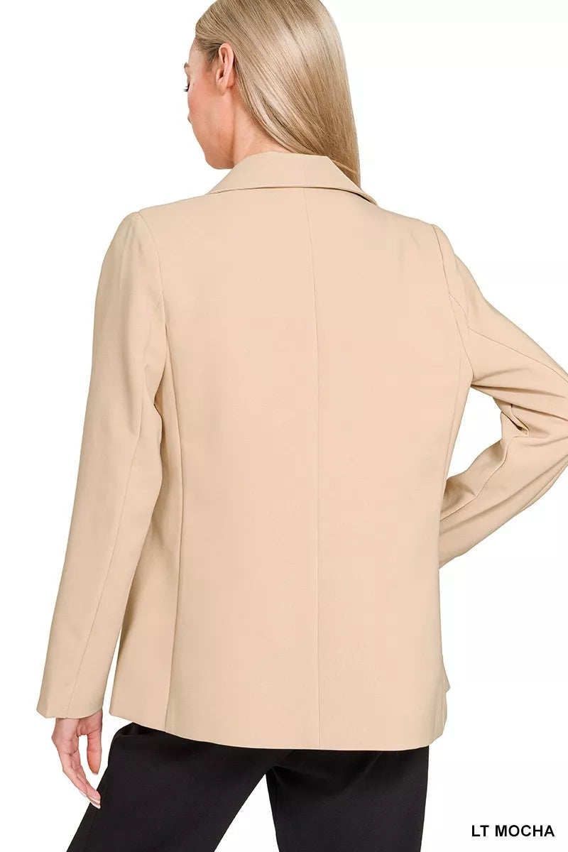 Zenana Woven Long Sleeve Blazer With Lining