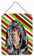 Black and Tan Coonhound Candy Cane Christmas Wall or Door Hanging Prints Aluminum Metal Sign Kitchen Wall Bar Bathroom Plaque Home Decor Front Door Plaque, 12x16, Multicolor