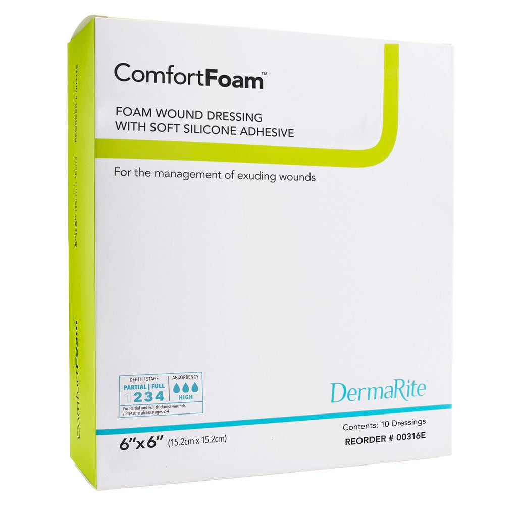 ComfortFoam™ Silicone Adhesive w/ Border Silicone Foam Dressing, 6 x 6 Inch 00318E