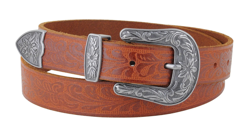 Western Tooled VintageBuckle Leather Belt