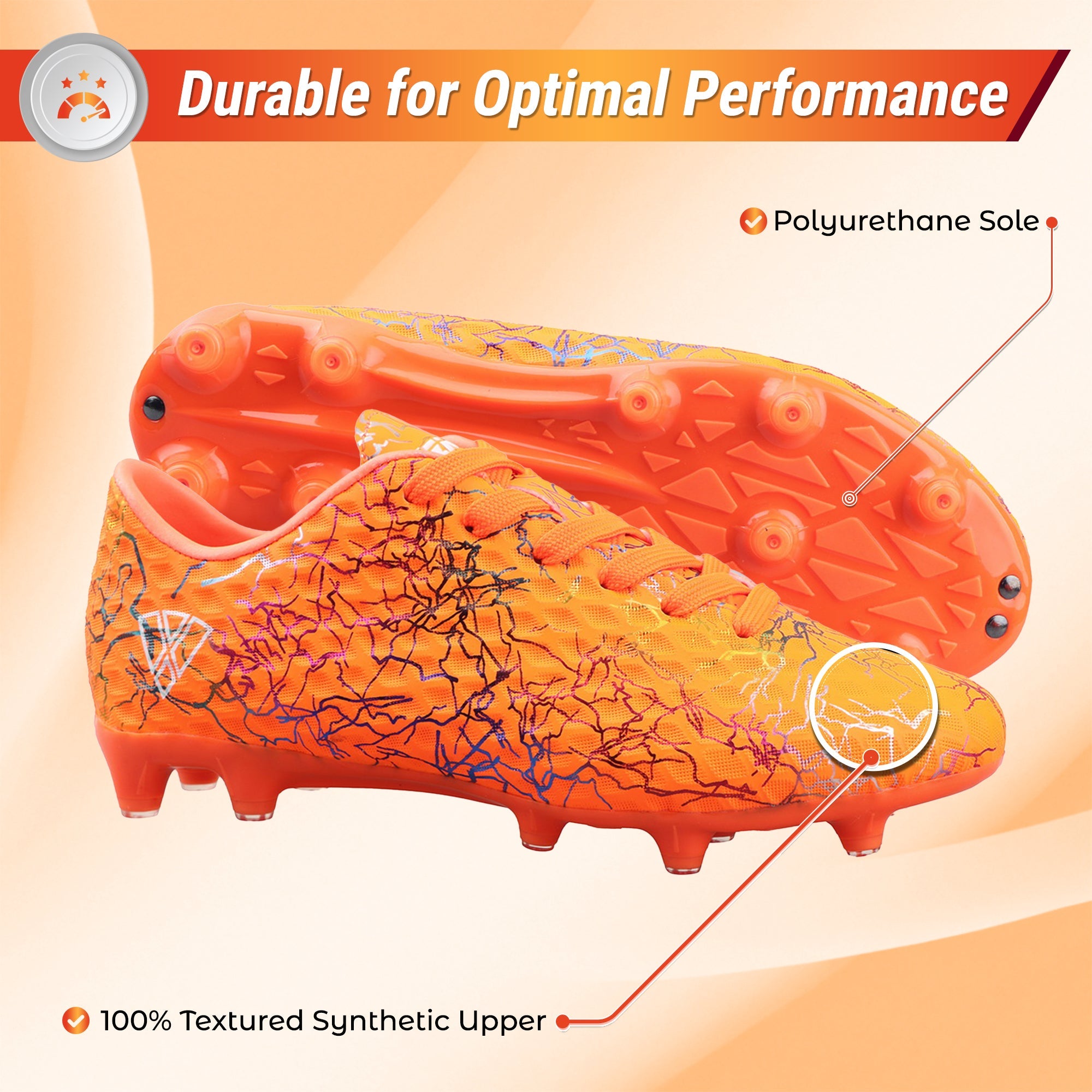 Vizari Zodiac JR Kids Firm Ground (FG) Soccer Cleats – Orange, Youth Sizes 8C–6Y