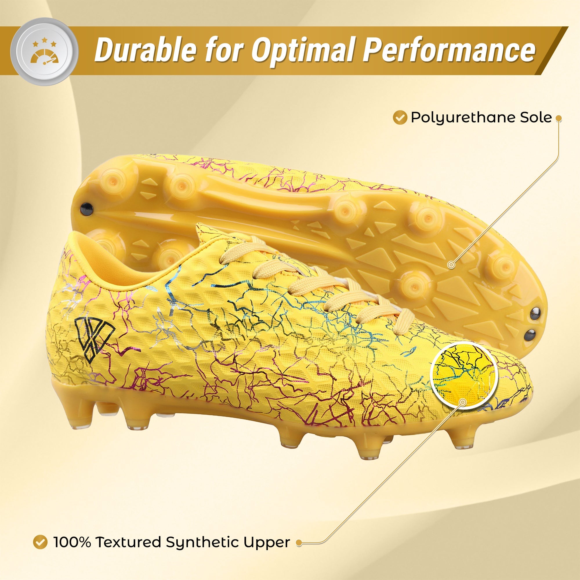 Vizari Zodiac JR Kids Firm Ground (FG) Soccer Cleats – Yellow, Youth Sizes 8C–6Y