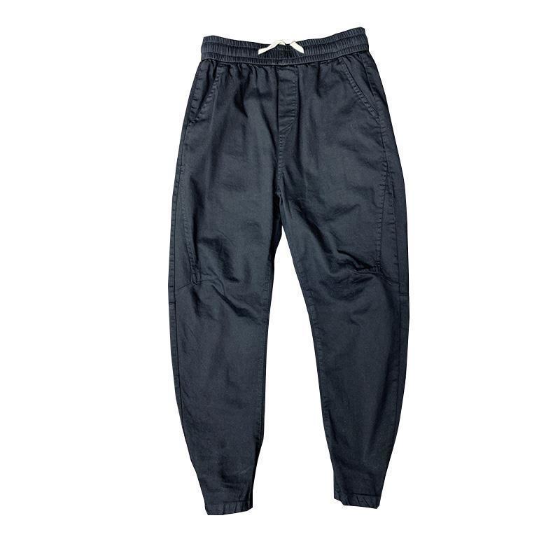 Slim-fitting Ankle Length Trousers Solid Color Elastic Ankle-tied Harem Pants