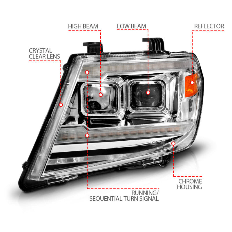 ANZO 09-20 Nissan Frontier Chrome Projector Plank Style DRL w/ Switchback & Sequential LED DRL 111598