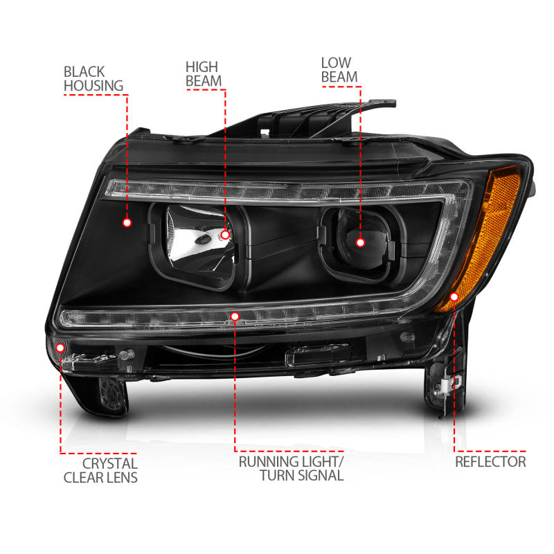 ANZO 11-13 Jeep Grand Cherokee (Factory Halogen Only) Projector Headlights w/Light Bar Swtchbk Black 111568